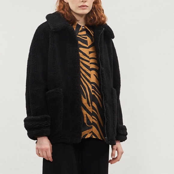 Topshop Black Borg Zip Up Teddy Jacket - Picture 5 of 13